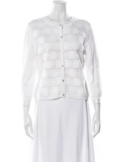 Pre-owned St John Open Front Sweater In White