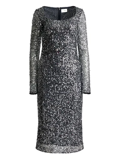St John St. John Sequin Long Sleeve Scoop Neck Sheath Dress In Multi