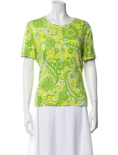 Pre-owned St John Paisley Print Crew Neck T-shirt In Green