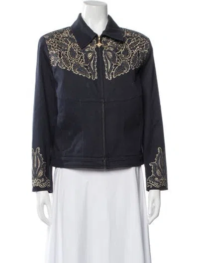 Pre-owned St John Paisley Print Denim Jacket In Blue