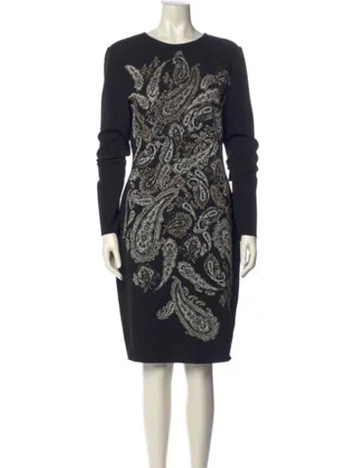 Pre-owned St John Paisley Print Knee-length Dress In Black