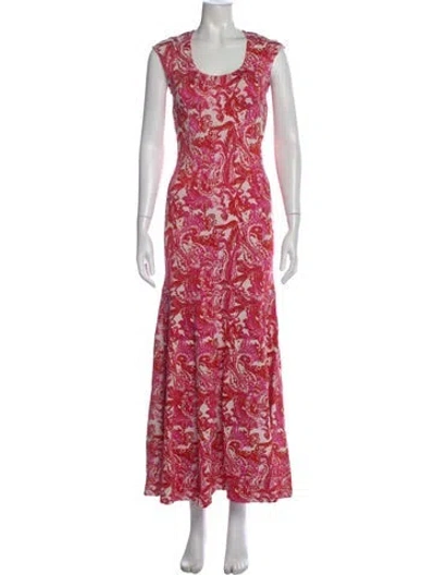 Pre-owned St John Paisley Print Long Dress In Pink