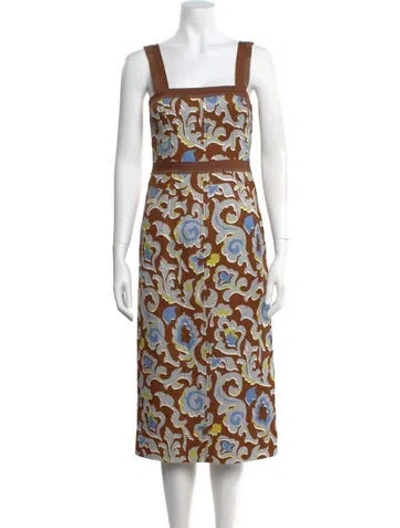 Pre-owned St John Paisley Print Midi Length Dress W/ Tags In Brown