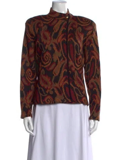 Pre-owned St John Paisley Print Mock Neck Sweater In Brown