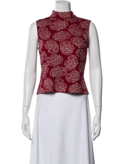 Pre-owned St John Paisley Print Mock Neck Sweater In Red