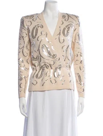Pre-owned St John Paisley Print V-neck Sweater In Neutrals