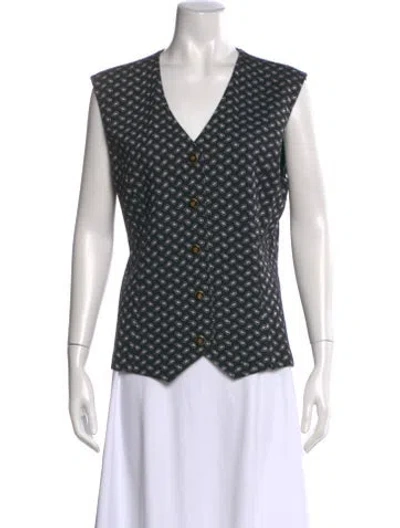 Pre-owned St John Paisley Print V-neck Top In Black