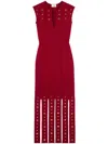 St John Embellished Eyelet Sleeveless Dress In Red