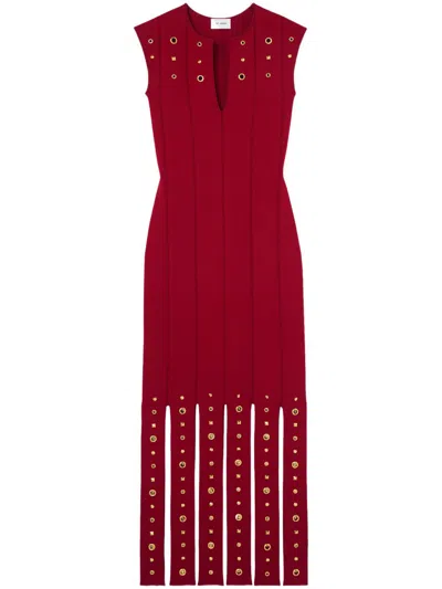 St John Embellished Eyelet Sleeveless Dress In Haute Red