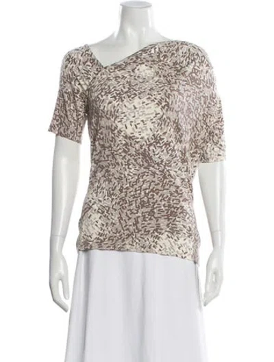 Pre-owned St John Patterned Asymmetrical Top In Brown