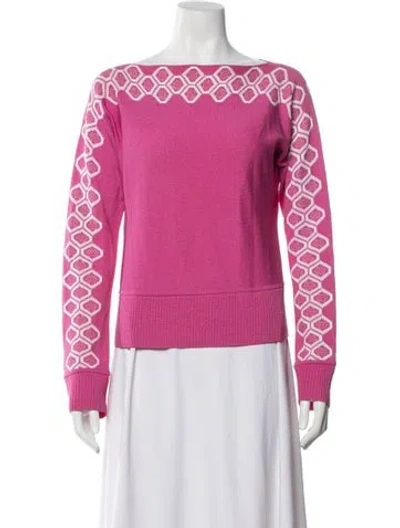 Pre-owned St John Patterned Bateau Neckline Sweater In Pink