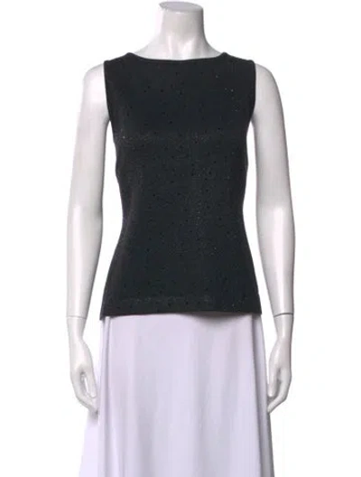 Pre-owned St John Patterned Bateau Neckline Top In Black