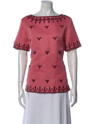Pre-owned St John Patterned Bateau Neckline Top In Pink