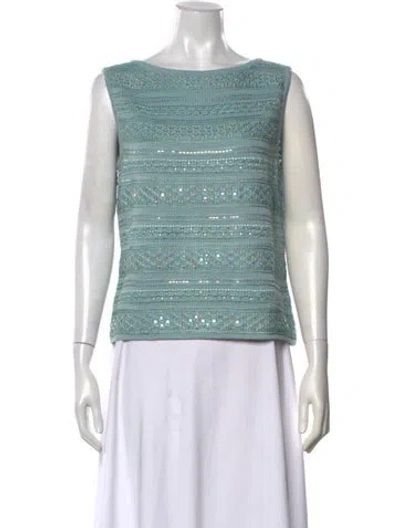 Pre-owned St John Patterned Bateau Neckline Top W/ Tags In Blue