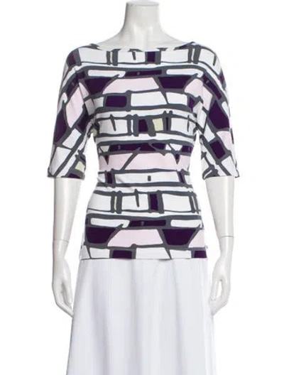 Pre-owned St John Patterned Bateau Neckline Top In White