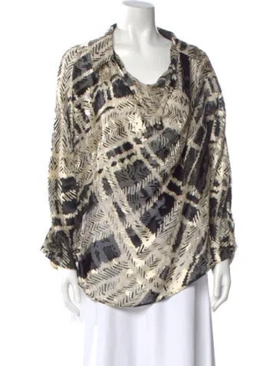 Pre-owned St John Patterned Cowl Neck Blouse In Black