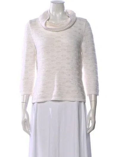 Pre-owned St John Patterned Cowl Neck Sweater In White