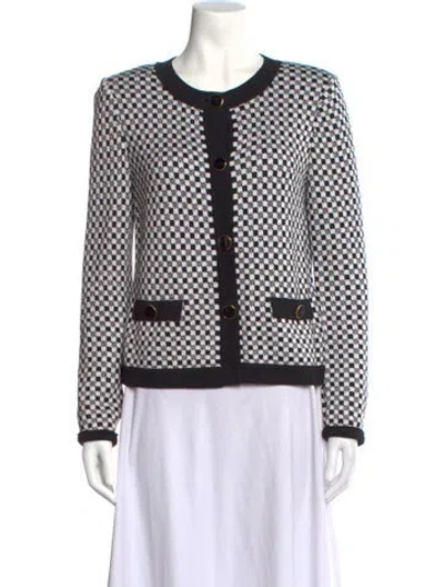 Pre-owned St John Patterned Crew Neck Sweater In Black/white