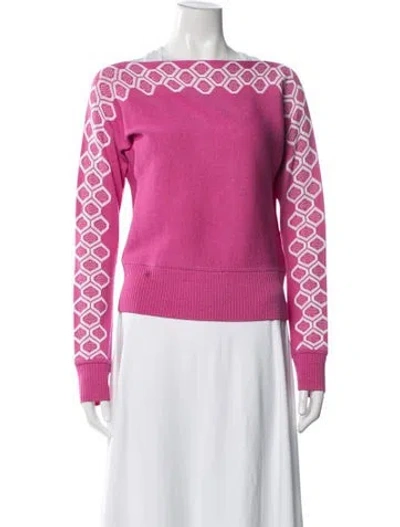 Pre-owned St John Patterned Crew Neck Sweater In Pink