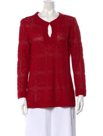 Pre-owned St John Patterned Crew Neck Sweater In Red