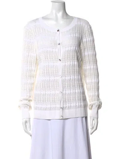 Pre-owned St John Patterned Crew Neck Sweater In White