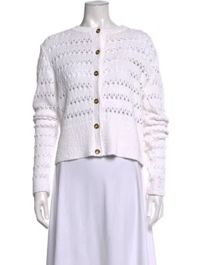 Pre-owned St John Patterned Crew Neck Sweater In White