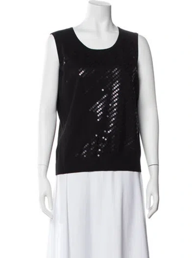 Pre-owned St John Patterned Crew Neck Top In Black