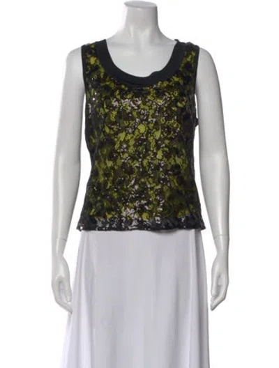 Pre-owned St John Patterned Crew Neck Top In Black