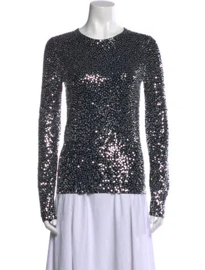 Pre-owned St John Patterned Crew Neck Top In Black