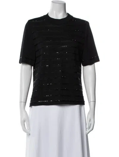Pre-owned St John Patterned Crew Neck Top In Black