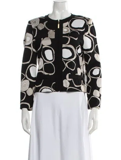 Pre-owned St John Patterned Crew Neck Top In Black