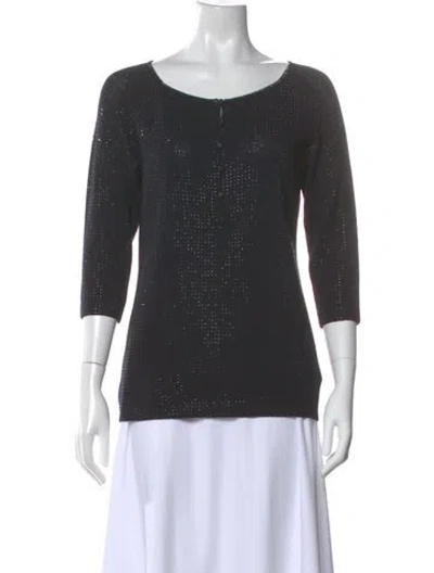 Pre-owned St John Patterned Crew Neck Top In Blue