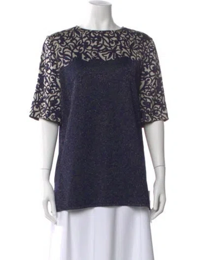 Pre-owned St John Patterned Crew Neck Top In Blue