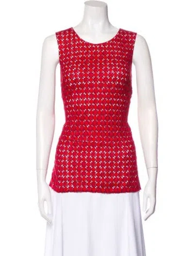 Pre-owned St John Patterned Crew Neck Top In Red