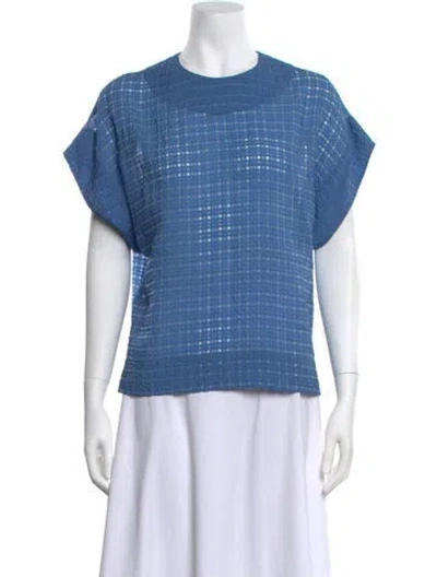 Pre-owned St John Patterned Crew Neck Top W/ Tags In Blue