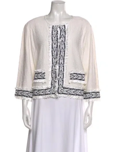 Pre-owned St John Patterned Crew Neck Top W/ Tags In White
