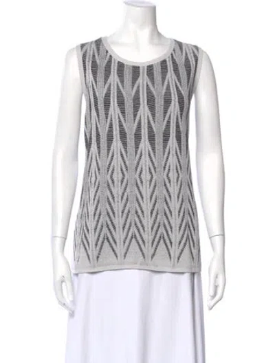 Pre-owned St John Patterned Crew Neck Top In White