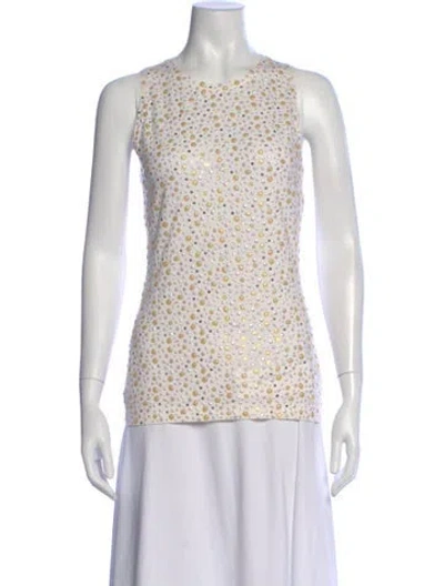 Pre-owned St John Patterned Crew Neck Top In White