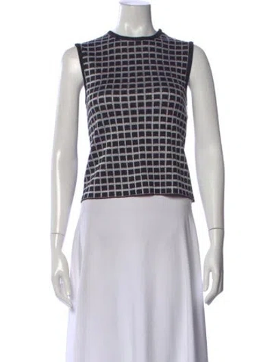 Pre-owned St John Patterned Crew Neck Top In White