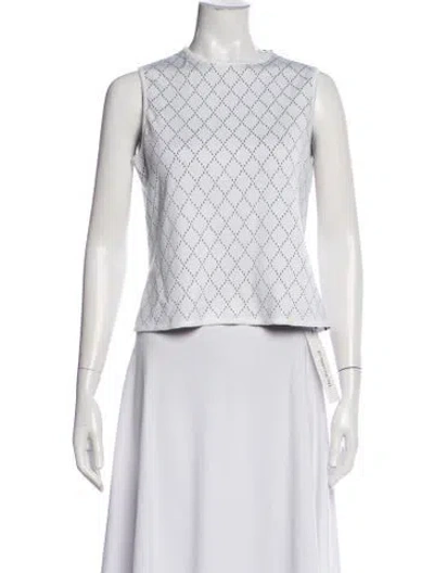 Pre-owned St John Patterned Crew Neck Top In White