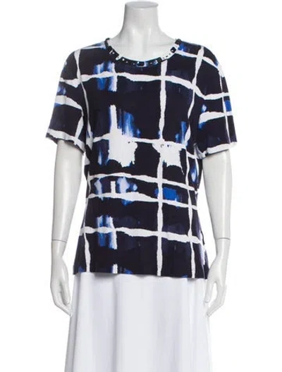 Pre-owned St John Patterned Crew Neck T-shirt In Blue