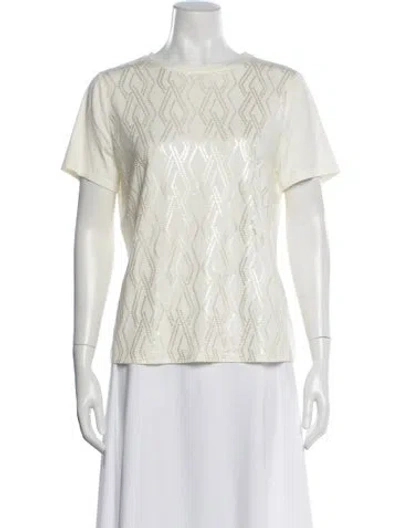 Pre-owned St John Patterned Crew Neck T-shirt In White