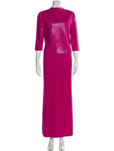 Pre-owned St John Patterned Crystal Embellishments Skirt Set In Pink