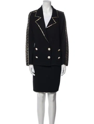 Pre-owned St John Patterned Crystal Embellishments Skirt Suit In Black