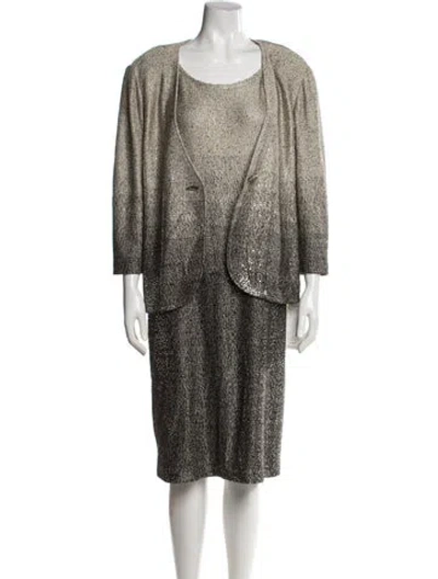 Pre-owned St John Patterned Glitter Accents Dress Set In Neutral