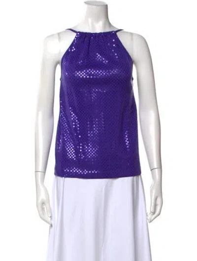 Pre-owned St John Patterned Halterneck Top In Purple