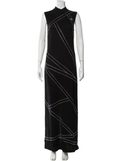 Pre-owned St John Patterned Long Dress In Black