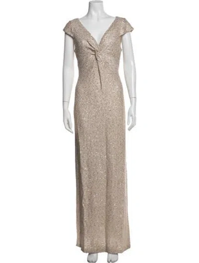 Pre-owned St John Patterned Long Dress In Metallic/neutrals