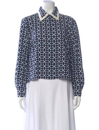 Pre-owned St John Patterned Long Sleeve Top In Blue