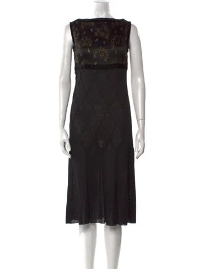 Pre-owned St John Patterned Midi Length Dress In Black